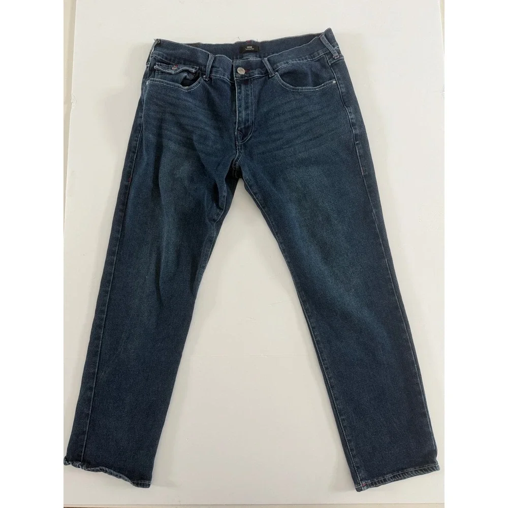 True Religion Geno Relaxed Slim Jeans Men 36 Dark Wash Red Horseshoe Flap Pocket